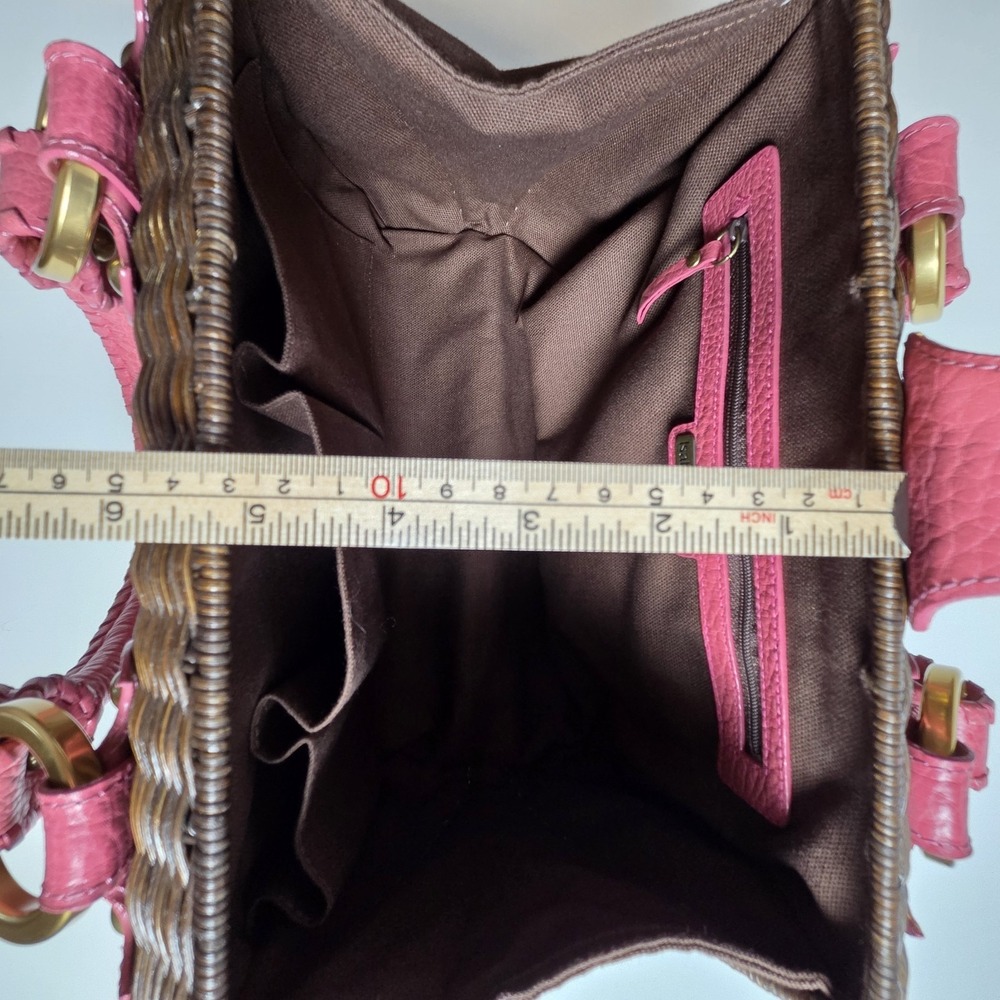 VTG Isabella Fiore Pink Leather Wicker Satchel Studded Trim Boho Handbag Rare - Picture 11 of 16